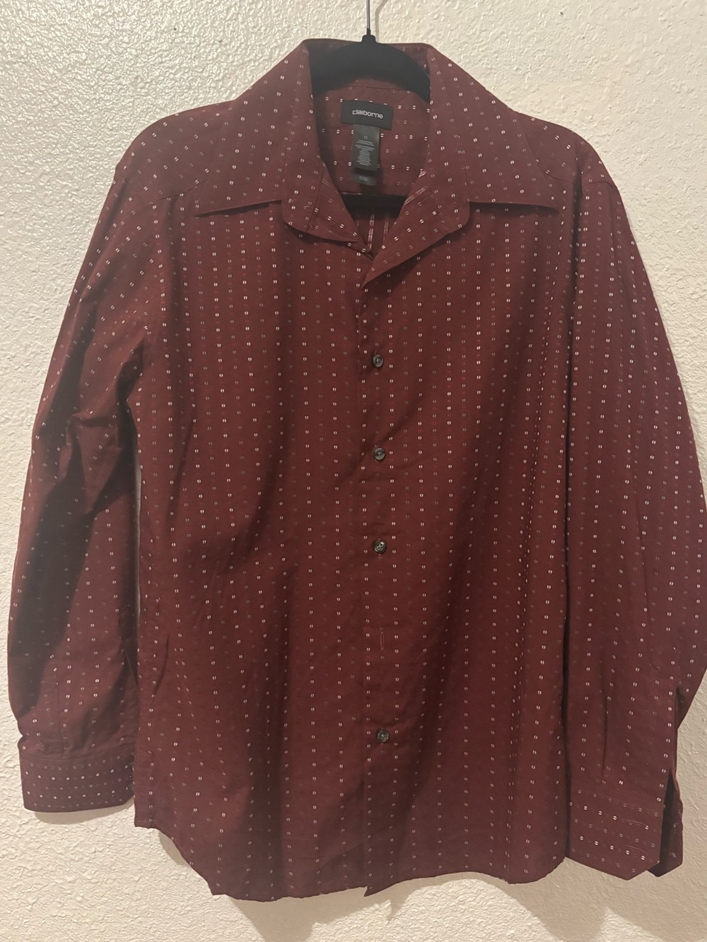 Claiborne Men's Burgundy Dot Button-Up Shirt